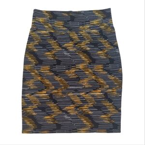 LuLaRoe Cassie Pencil Skirt LARGE Black Yellow USA Stretchy Pattern